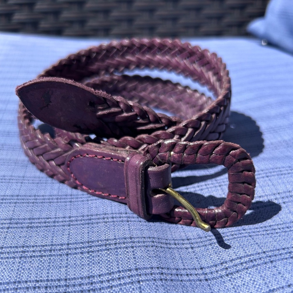 Vintage Polo Ralph Lauren Purple Braided Leather Belt England Woven Pony Logo